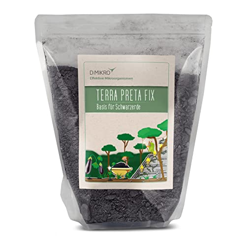 Terra Preta Fix 5 Liter - Streu zur Herstellung von Schwarzerde - mit Pflanzenkohle, Effektiven Mikroorganismen, EM Keramik und Urgesteinsmehl zur Verbesserung von trockenen und nährstoffarmen Böden von DIMIKRO