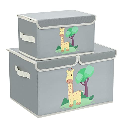 DIMJ 2 Stück Kinder Aufbewahrungsboxen mit Deckel, Große Spielzeugkiste, Aufbewahrungskiste mit Griffe, Faltbox für Kinderzimmer, Bücher, Kleidung, Spielzeug von DIMJ