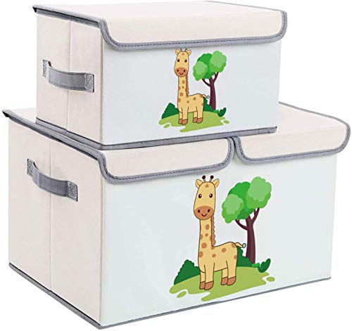DIMJ 2 Stück Kinder Aufbewahrungsboxen mit Deckel, Große Spielzeugkiste, Aufbewahrungskiste mit Griffe, Faltbox für Kinderzimmer, Bücher, Kleidung, Spielzeug von DIMJ