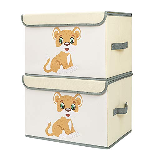 DIMJ 2 Stück Kinder Aufbewahrungsboxen mit Deckel, Große Spielzeugkiste mit Griffe, Faltbare Aufbewahrungsbox Kinderzimmer, Faltbox für Bücher, Kleidung, Spielzeug (38 * 25 * 25cm) von DIMJ
