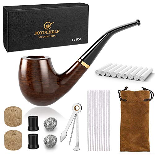 DIMJ Holz Tabak Pfeifen Set - Gebogen Ebenholz Pfeife mit Geschenkbox, Ebenholz-Tabakpfeifen zum Rauchen mit Tabakpfeifenreiniger, Pfeifenfilter, Pfeifenschaber und Raucherzubehör von DIMJ