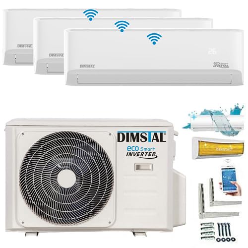 A++/A++/A++ Twin-Rotary Trio Split SelfClean WiFi Golden-Fin 2x3,5kW + 1x2,6kW MultiSplit Klimaanlage Klimagerät 3 Innengeräte mit Heizung von DIMSTAL