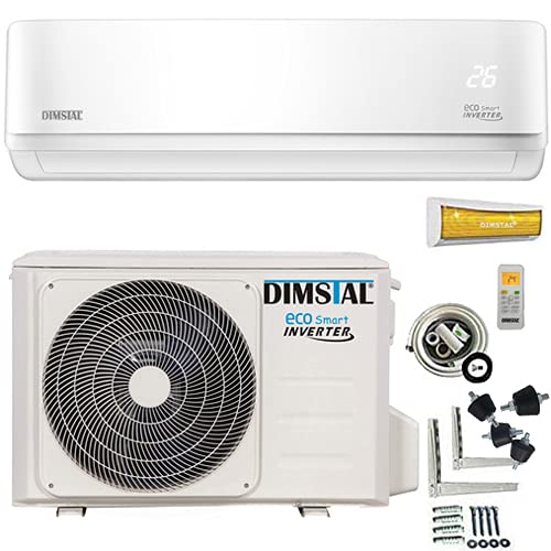 ECO Smart INVERTER WiFi/WLAN-Ready 3,5 kW 12000 BTU leise Split Klimaanlage Klimagerät Splitgerät mit Wärmepumpe mit Heizfunktion komplett Set inkl. 3m Kupferleitungen Montagematerial von DIMSTAL