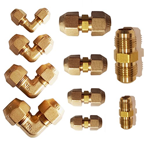 Verbindungsnippel Bördelmutter Messing 1/4" Zoll Set für gebördelte Kupferleitung Kältemittelleitung von DIMSTAL