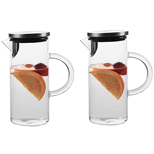 DINESA 2 Stück Wasserkaraffe Glaskaraffe Kühlschrank Krug 1 Liter Wasserkrug Teekanne Transparent von DINESA