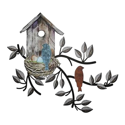 DINESA Vögel-Wanddekoration, Metall-Vogeldekoration für die Wand, Outdoor-Wandkunst, Hängender Metallbaum mit Vogelhaus für Wohnzimmer, 30 X 27 cm von DINESA
