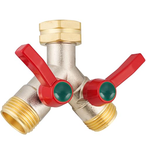 DINGBAI Hochdurchfluss-Gartenschlauch-Verteiler, 1,9 cm Einlass aus robustem Messing mit vollem Durchfluss, 2-Wege-Ventil-Wasserhahntrenner, Auslauf und großer Auslass mit erweitertem Griff. DINGBAI Hochdurchfluss-Gartenschlauch-Verteiler, 1,9 cm Einlass aus robustem Messing mit vollem Durchfluss, 2-Wege-Ventil-Wasserhahntrenner, Auslauf und großer Auslass mit erweitertem Griff. von DINGBAI