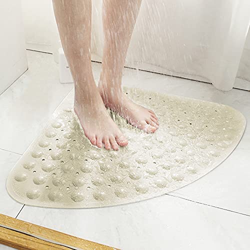 Eck-duschmatte rutschfest PVC Duschmatte, Viertelkreis Badematten mit Saugnapf und Ablauflöchern, Groß Duschwannenmatte 54x54cm für Dusche Dreieckiges Badezimmer oder Badewanne Massage(Beige) von YIJOY