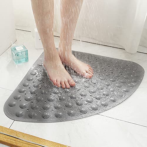 DINGC Eck-duschmatte rutschfest PVC Duschmatte, Viertelkreis Badematten mit Saugnapf und Ablauflöchern, Groß Duschwannenmatte 54x54cm für Dusche Dreieckiges Badezimmer oder Badewanne Massage(Grau) von DINGC