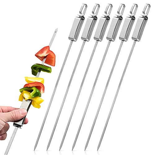 DINGC Kebab Grill Grillspieße Edelstahl, Kebab Spieße Breit Mit Metallschiebegriff 6-Teiliges Set, Skewers Kebab Flach Wiederverwendbar BBQ Party Essentials von DINGC