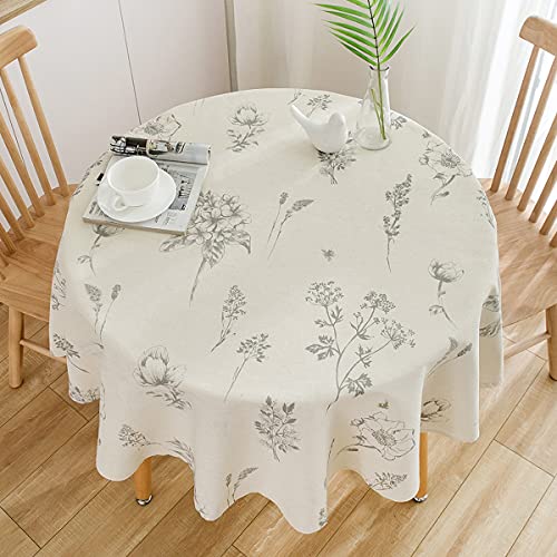 DINGC Tischdecke Rund Baumwolle und Leinen mit Blumendruck 150cm Beige, Tischtücher Rund Staubdicht Tablecloth, Runde Tischdecke Abwaschbar Tablecloth Round Esstisch Wohnzimmer Picknick von DINGC