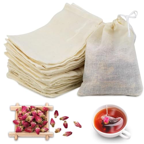 45 StüCk Teebeutel für Losen Tee, DINGFENG Teebeutel zum SelbstbefüLlen, Natürliche Baumwollsäckchen mit Kordelzug und Wiederverwendbar, 3 Verschiedene Größen Tee Filterbeutel für Tee Kaffee Filter von DINGFENG