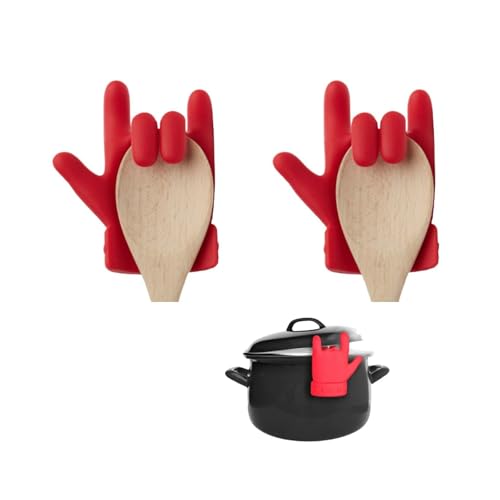DINGFENG 2 Stück Topfdeckelheber Silikon Überlaufstopper Schutz Kochlöffelhalter Löffelablage Küche Spritzschutz, Hitzebeständig Deckelhalter Halten Topf Pfanne Schutz Spill Stopper Küchengadget Farbe von DINGFENG