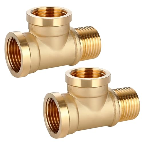 DINGFENG 50 Stück Messing T-Rohrverschraubung G1/2 männlich x weiblich x weiblich T-förmige Verbindungskupplung 3-Wege-T-Verbinder Fitting Kupplung für Gastransport Connect Pipelines von DINGFENG
