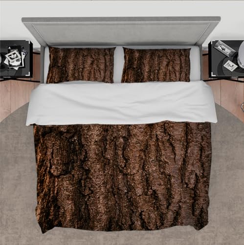 DINGSION Bauernhaus Bettwäsche Set 3 Stück Braune Rinde Texturmuster Leichtes Mikrofaser Schlafzimmer Bettwäsche Set mit 2 Kissen Shams Reißverschluss 180 x 220 cm von DINGSION