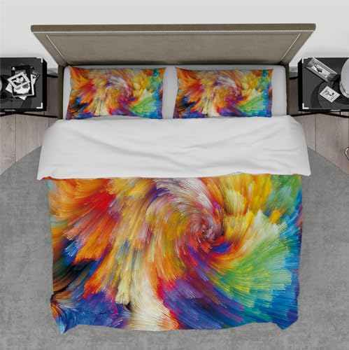 DINGSION Bettwäsche-Set 3-teilig Abstrakte Regenbogenwolke Whirlpool Splash Komfortables Schlafzimmer-Bettwäsche-Set mit 2 Kissentüchern 4 Krawatten Reißverschluss 180 x 220 cm von DINGSION