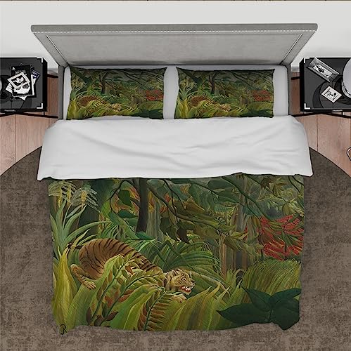 DINGSION Henri Rousseau Style Bettwäsche Set 3-teilig Tiger in einem tropischen Sturm Komfortables Bettwäsche-Set für Schlafzimmer mit 2 Kissen Shams 200 x 200 cm DINGSION Henri Rousseau Style Bettwäsche Set 3-teilig Tiger in einem tropischen Sturm Komfortables Bettwäsche-Set für Schlafzimmer mit 2 Kissen Shams 200 x 200 cm von DINGSION