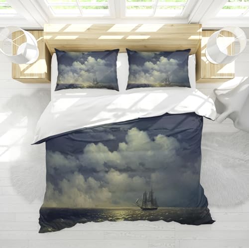 DINGSION Ivan Aivazovsky Style Bettwäsche Set 3-teilig Segelboote im Meer Weiches, Komfortables Bettwäsche-Set für Schlafzimmer mit 2 Kissenschäumen 140 x 220 cm DINGSION Ivan Aivazovsky Style Bettwäsche Set 3-teilig Segelboote im Meer Weiches, Komfortables Bettwäsche-Set für Schlafzimmer mit 2 Kissenschäumen 140 x 220 cm von DINGSION