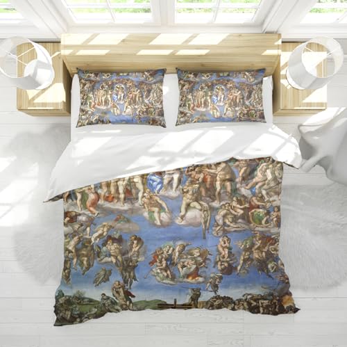 DINGSION Michelangelo Buonarroti Style Bettwäsche Set 3-teilig Das Jüngste Gericht Komfortable Mikrofaser-Schlafzimmerbettwäsche mit 2 Kissenbezügen 135 x 200 cm von DINGSION