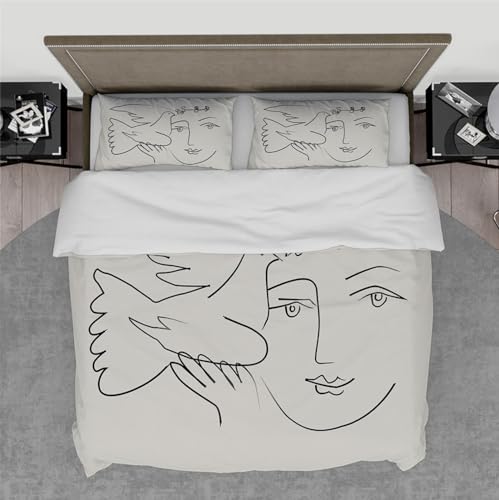 DINGSION Pablo Picasso Style Bettwäsche Set 3 Stück Taube und Olive Abstrakte Linie Damengesicht Schlafzimmer Bettwäsche-Set mit 2 Kissen Shams Reißverschluss 210 x 210 cm DINGSION Pablo Picasso Style Bettwäsche Set 3 Stück Taube und Olive Abstrakte Linie Damengesicht Schlafzimmer Bettwäsche-Set mit 2 Kissen Shams Reißverschluss 210 x 210 cm von DINGSION