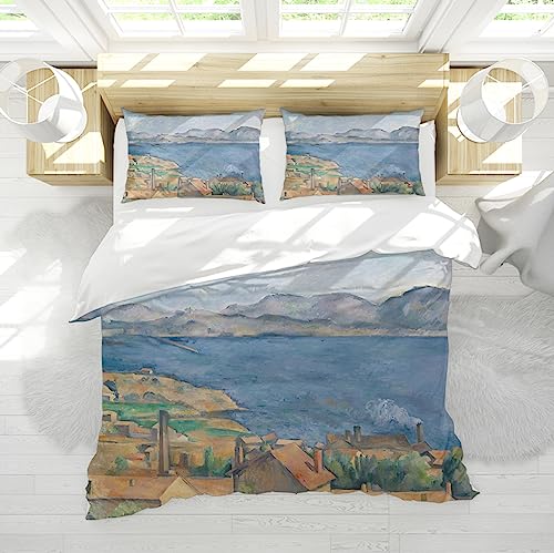 DINGSION Paul CéZanne Style bettwäsche 3 Stück Bucht von Marseille Atmungsaktive Mikrofaser Schlafzimmer Bettwäsche-Sets mit 2 Kissen Shams 4 Krawatten Reißverschluss 135 x 200 cm von DINGSION