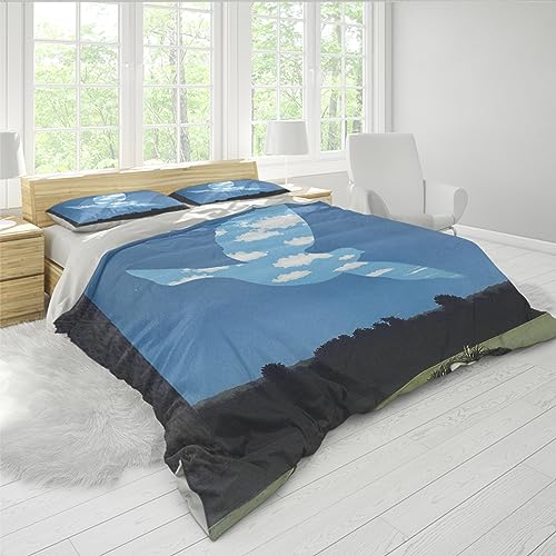 DINGSION Rene Magritte Style King Size Bettwäsche Set 3-teilig Das große Familienbettwäsche-Set für Gewaschene Schlafzimmer mit 2 Kissentüchern 4 Krawatten Reißverschluss 260 x 240 cm von DINGSION