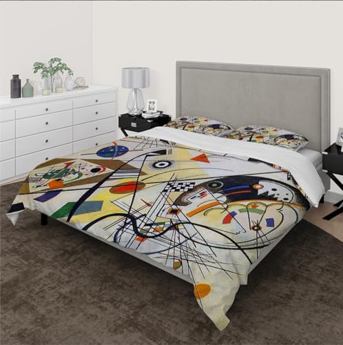 Wassily Kandinsky Style Bettwäsche-Set 3-teilig Transverse Line Art Collection Schlafzimmer Bettwäsche-Set mit 2 Kissentüchern 4 Krawatten Reißverschluss 135 x 200 cm von DINGSION