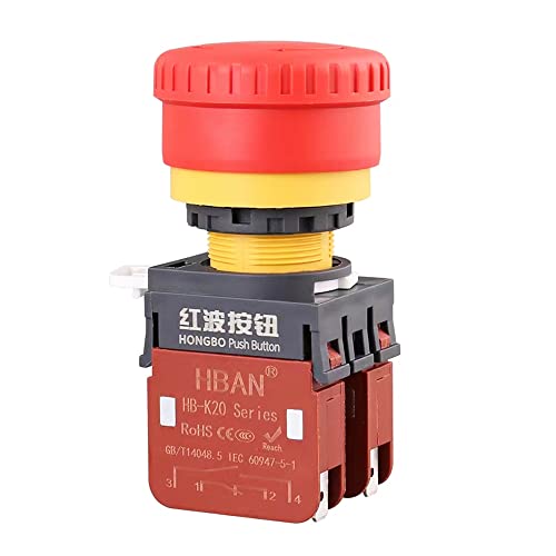 HB-K20 Wasserdicht IP65 22 mm 20 A Not-Stop Pilzkopf Druckknopfschalter 2NO 2NC von DINGTAIMEI