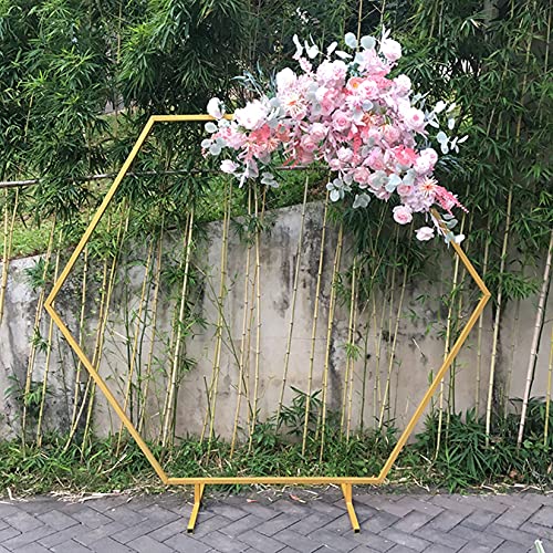 DINGYU Hochzeit Hexagon Bogen Backdrop Requisiten Dekor Iron Arch Backdrop Rasen für Party Feiern Hochzeitsfoto,Gold,2.4M von DINGYU