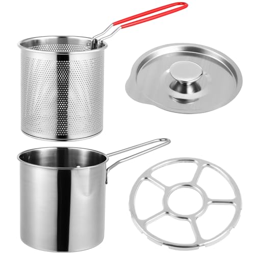 DINHEAROM 1 Satz Frittierkit mit Korb Mini Frittierpfanne für Küche mit Silikon Griff und Deckel zum Frittieren von Fisch Gemüse Steak und DINHEAROM 1 Satz Frittierkit mit Korb Mini Frittierpfanne für Küche mit Silikon Griff und Deckel zum Frittieren von Fisch Gemüse Steak und von DINHEAROM
