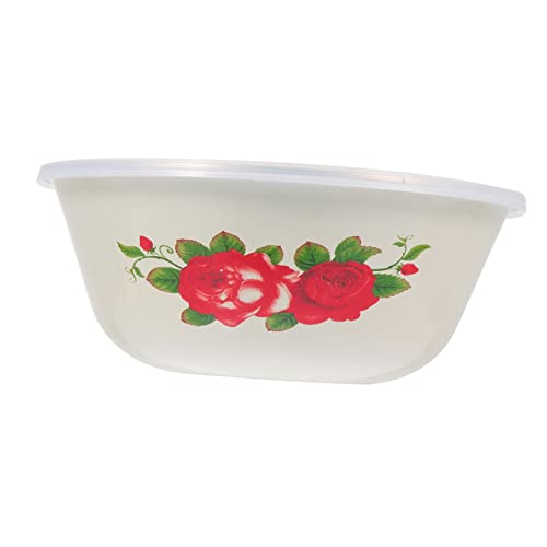DINHEAROM 1Stück Vintage Emaille Schüssel mit Deckel Retro Lebensmittelaufbewahrungsbecken für Küche Servierschüssel im Nostalgischen Design Leicht zu Reinigen und Praktisch von DINHEAROM