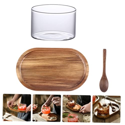 DINHEAROM Acacia Holztablett mit Glas Kaffeetasse und Löffel Japanischer Stil Milch servierset für Kaffeehaus Wohnzimmer Küchentisch Natürlich Glatt Verarbeitet Langlebig von DINHEAROM