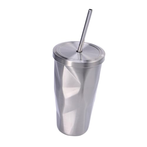 DINHEAROM Edelstahl Trinkbecher mit Strohhalm und Deckel Doppelwandig Isoliert für Heiße und Kalte Getränke Leichter Robuster Wasserbecher mit Diamantförmigem Design für Unterwegs und DINHEAROM Edelstahl Trinkbecher mit Strohhalm und Deckel Doppelwandig Isoliert für Heiße und Kalte Getränke Leichter Robuster Wasserbecher mit Diamantförmigem Design für Unterwegs und von DINHEAROM
