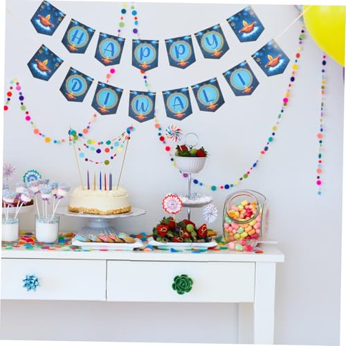 DINHEAROM Happy Diwali Papierbanner Langlebig und Wiederverwendbar Einfache Montage Blaues Diwali Partydekor für Wand und Fest Vielseitig und Festliche Atmosphäre von DINHEAROM