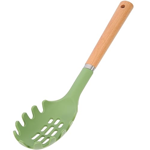 DINHEAROM Pasta Server mit Holzgriff Silikon und Spaghetti Löffel für Zubereitung Servieren von Nudeln Langlebig und Einfach zu Reinigen Zufällige Farbe von DINHEAROM