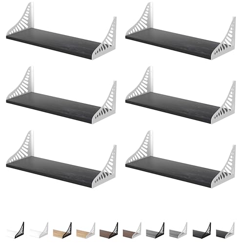 DINIAL Wandmontierte schwebende Regale für die Wand, 6er-Set, Regal Bücherregal für Schlafzimmer, Wohnzimmer, Büro, Badezimmer, Küche, rustikales Holz mit Metallhalterung 04SH-06 (schwarz/weiße DINIAL Wandmontierte schwebende Regale für die Wand, 6er-Set, Regal Bücherregal für Schlafzimmer, Wohnzimmer, Büro, Badezimmer, Küche, rustikales Holz mit Metallhalterung 04SH-06 (schwarz/weiße von DINIAL