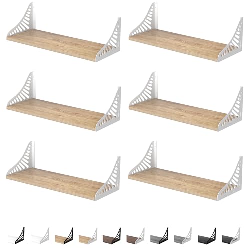 DINIAL Wandmontierte schwebende Regale für die Wand, 6er-Set, Regal Bücherregal für Schlafzimmer, Wohnzimmer, Büro, Badezimmer, Küche, rustikales Holz mit Metallhalterung 04SH-06 (hellbraun/weiße von DINIAL