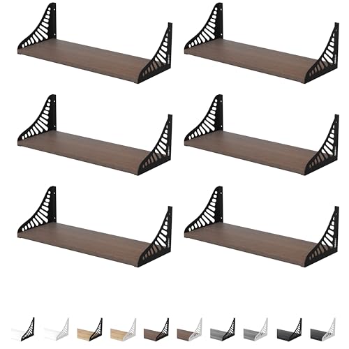 DINIAL Wandmontierte schwebende Regale für die Wand, 6er-Set, Regal Bücherregal für Schlafzimmer, Wohnzimmer, Büro, Badezimmer, Küche, rustikales Holz mit Metallhalterung 04SH-06 (dunkelbraun/schwarze von DINIAL