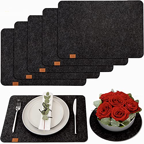 DINING concept® Premium Tischset aus Filz - abwaschbar & rutschfest- 6 Tischsets Platzsets in anthrazit mit GRATIS Deko Untersetzer - für Teller Tischuntersetzer Set dunkelgrau von DINING concept