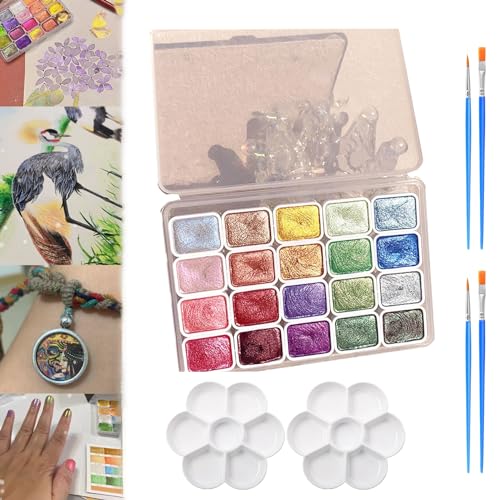 20 Colors Watercolor Painting Set, Metallic Watercolor Paint Set, Pearlescent Watercolor Paint, Glitter Watercolor Paint, Ideal for Beginners and Artists (A2-1ml) von DINNIWIKL