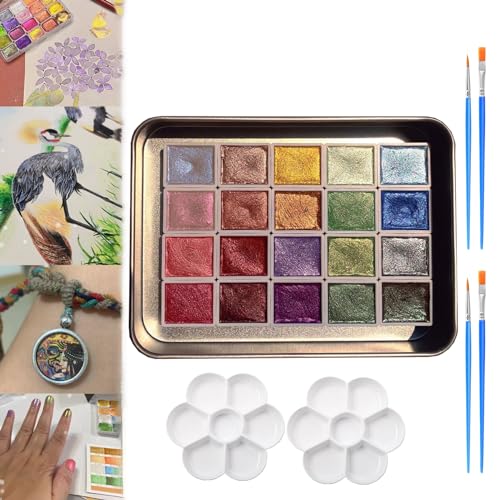 20 Colors Watercolor Painting Set, Metallic Watercolor Paint Set, Pearlescent Watercolor Paint, Glitter Watercolor Paint, Ideal for Beginners and Artists (B2-2.3ml) von DINNIWIKL