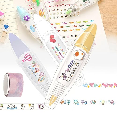 DINNIWIKL Ally-Pocket Tape Pen, DIY Cute Animals Press Type Decorative Pen, 2023 New DIY Lace Decoration Tape Pen, Creative Scrapbooking Stickers Diary Decor Tapes Pen (3PCS-C) von DINNIWIKL