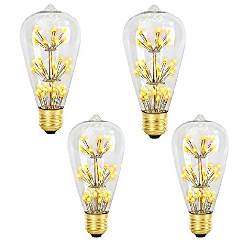 4 Stück Vintage LED Glühlampen, DINOWIN ST64 3 W E27 LED Lampe Glas retroe Leuchtmittel Edison Feuerwerk Leuchtmittel für Weihnachten Party Dekoration, Warmweiß 2200K 220V (4 Packung) von DINOWIN