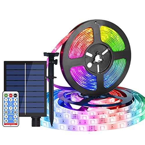 DINOWIN Solar LED Streifen 10M 240LED Wasserdicht Flexible Led Strip 8 Modi LED Ribbon Lichterkette mit Fernbedienung Außen LED Stripes Dekoration für Party Weihnachten (Mehrfarbig) von DINOWIN