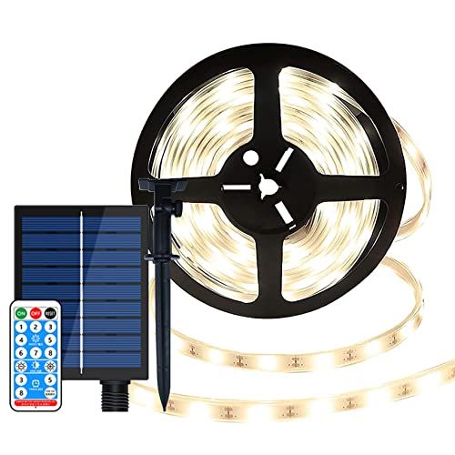 DINOWIN Solar LED Streifen 10M 240LED Wasserdicht Flexible Led Strip 8 Modi LED Ribbon Lichterkette mit Fernbedienung Außen LED Stripes Dekoration für Party Weihnachten (Warmweiß) von DINOWIN