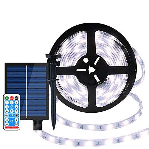 DINOWIN Solar LED Streifen 10M 240LED Wasserdicht Flexible Led Strip 8 Modi LED Ribbon Lichterkette mit Fernbedienung Außen LED Stripes Dekoration für Party Weihnachten (Weiß) von DINOWIN