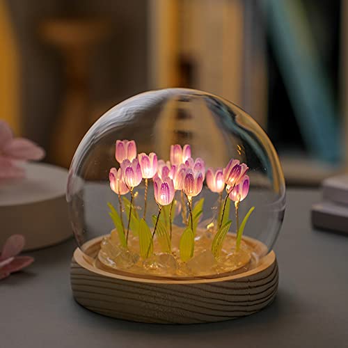 DINOWIN Tulpe Bastelset Nachtlicht DIY Batteriebetrieben Tulpen Nachttischlampe Tischdekoration Geschenkidee Ideale Kunst Bastelgeschenke (20 Tulpen, Lila) von DINOWIN