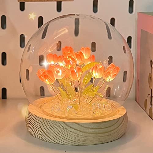 DINOWIN Tulpe Bastelset Nachtlicht DIY Batteriebetrieben Tulpen Nachttischlampe Tischdekoration Geschenkidee Ideale Kunst Bastelgeschenke (20 Tulpen, Rosa) von DINOWIN