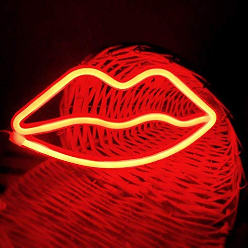 LED Neon Lichter Zeichen,DINOWIN Wand Licht Room Decor Nachtlichter Batterie und USB betrieben für Kinder Baby Zimmer Schlauch Bar Hochzeit Dekoration (Lippen-Rot) von DINOWIN