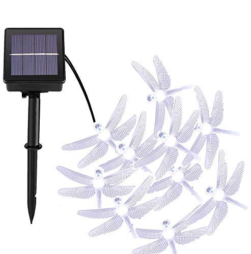 Solar Lichterkette Außen,DINOWIN 20ft 30 LED Libelle Licht,Wasserdichte lichterkette Dekorative für Garten, Party, Hochzeit, Haus,Fest Deko Beleuchtung,8 Beleuchtungsmodi (Weiß) von DINOWIN